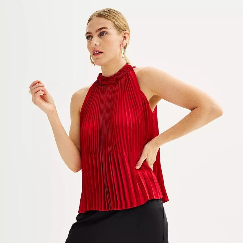 Elegant Red Pleated Halter Top - Nine West
